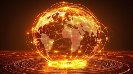 Glowing streams of light connecting a globe to a network of thriving businesses.