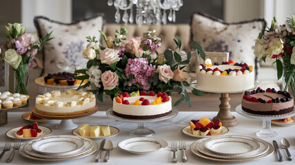 Fototapeta premium Luxury diabetic-friendly dessert table with sugar-free options, beautiful presentation, dietary needs met with gourmet style