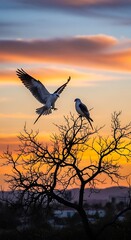 Birds Soaring at Sunset.