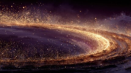 Stunning view of a cosmic galaxy with swirling golden stars and vibrant colors in the depths of space