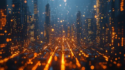 Abstract cityscape with glowing skyscrapers. futuristic urban skyline.