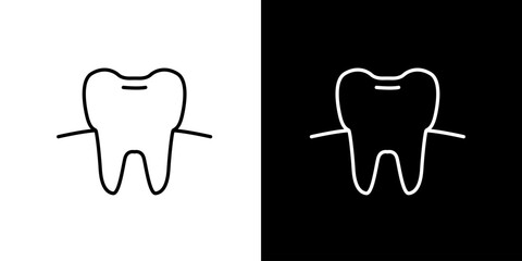 Simple line art icon representing a healthy human tooth with roots, perfect for dental health, hygiene, and medical applications on both light and dark backgrounds