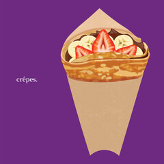 European Famous Street Food Vector Illustration French Crepes