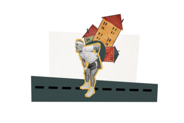 Composite trend artwork sketch image photo collage of silhouette aged man sportive run moving relocate choose house rent real estate