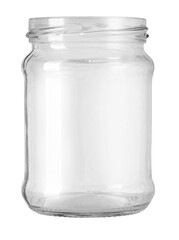 Empty transparent glass jar with no lid
