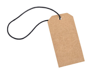 Blank cardboard price tag with string on transparent background