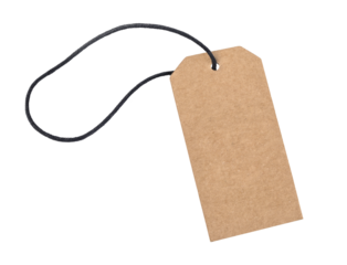 Blank cardboard price tag with string on transparent background
