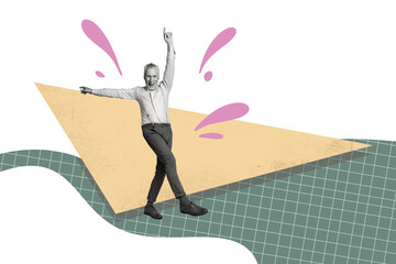 Composite photo collage of happy old man wear formal clothes dance weekend occasion party event...