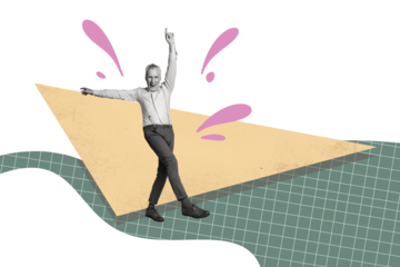 Composite photo collage of happy old man wear formal clothes dance weekend occasion party event relax isolated on painted background