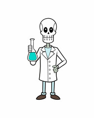 Skeleton Scientist With Beaker Illustration On White Background