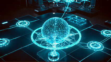 Stunning holographic globe visualization with glowing circuits and data streams, representing global network connectivity and digital innovation.