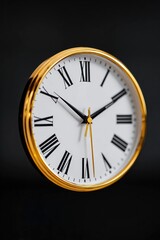 Classic clock design featuring gold accents and Roman numerals a