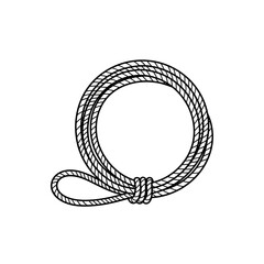 A simple line drawing of a coiled lasso rope with a loop.