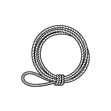 A simple line drawing of a coiled lasso rope with a loop.
