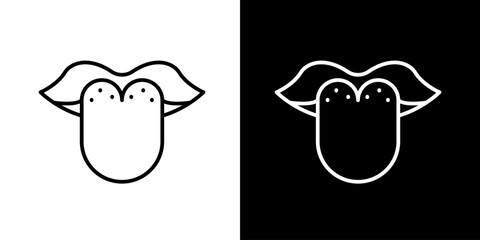 Creative Minimalist Outline Icon Mouth & Tongue Illustration on Black and White Backgrounds