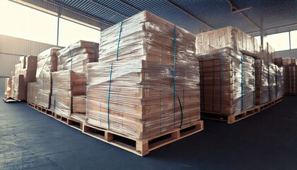 Pallets of goods wrapped in plastic for shipping