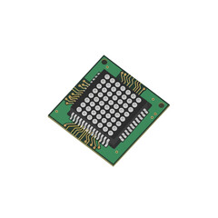 Ball Grid Array BGA integrated circuit on a green PCB.