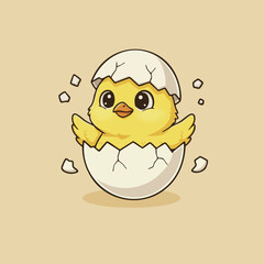 Cute little chicken hatching from egg cartoon character for children illustrations