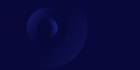 Abstract glowing circle lines on dark blue background. Geometric stripe line art design. Modern shiny blue lines. Futuristic technology concept. Suit for poster, cover, banner, brochure, website