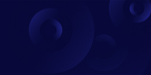 Abstract glowing circle lines on dark blue background. Geometric stripe line art design. Modern shiny blue lines. Futuristic technology concept. Suit for poster, cover, banner, brochure, website