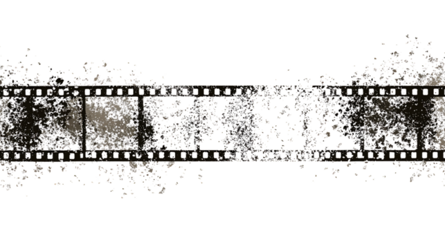 Distressed film strip with splatters isolated on transparent background - Powered by Adobe