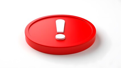 Red exclamation mark button isolated on white background