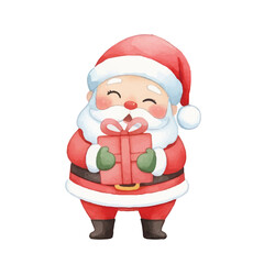 Hand Painted Santa Claus Cartoon bring a gift