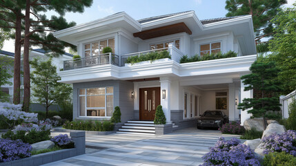 Beautiful contemporary home featuring spacious facade, elegant architecture, and lush landscaping, creating welcoming atmosphere