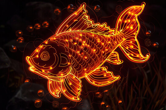 Concept of Pisces zodiac sign symbol, abstract vivid composition consists of fictional unreal fantastic vision on background
