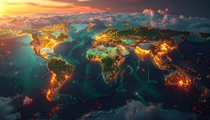 Obraz premium Global CO₂ heatmap visualization, interactive 3D map