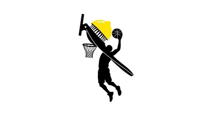 Basketball player silhouette with toothbrush and basketball