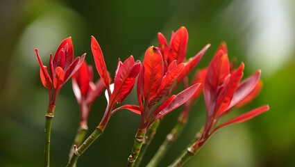 Vibrant red tropical flowers in natural sunlight setting