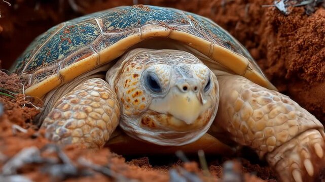Close Up of a Desert Tortoise in Red Sand