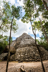 Coba pyramids archeological site in Mexico