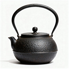 Traditional cast-iron teapot with handle isolated on white background
