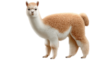 Elegant Alpaca Portrait: A striking, realistic portrayal of an alpaca. It has soft fur and a calm gaze.