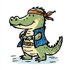 Fototapeta premium A charming crocodile, stylishly dressed in casual attire, poses with cool confidence.