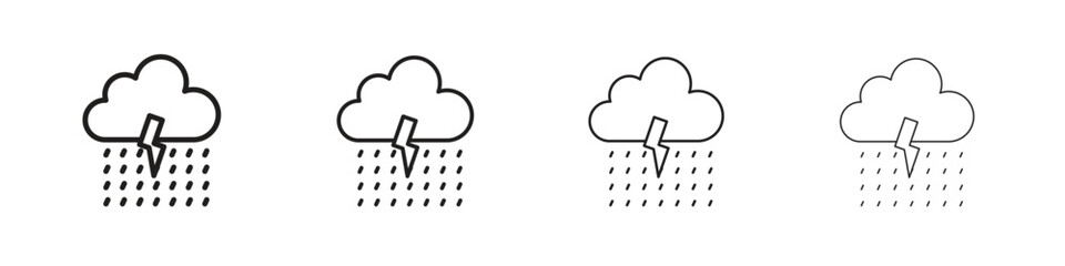 Thunderstorm icons designed in outline, line and stroke style