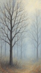 soft oil pastel bare trees in fog mobile wallpaper