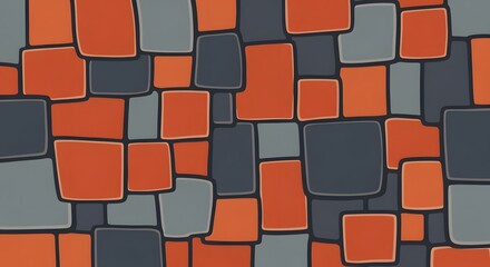 Decorative geometric mosaic with irregular shapes in orange, slate, and charcoal, suitable for posters and digital templates.