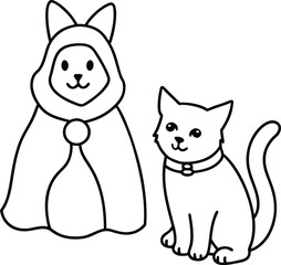 Fluffy Kitten Wearing a Hooded Witch Cape Standing in Halloween Style Vector illustration