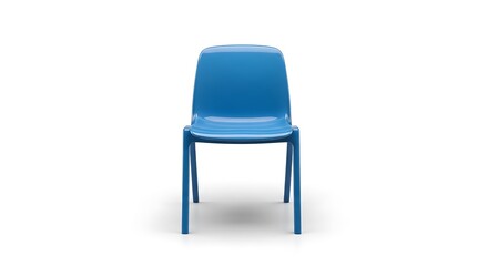 Fototapeta premium A single blue plastic chair isolated on a white background.