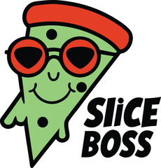 Pizza Slice Wearing Sunglasses with the Words Slice of Fun Cartoon Vector illustration
