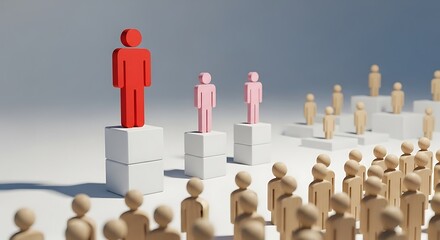 Leadership concept with a red figure at the top of a hierarchy