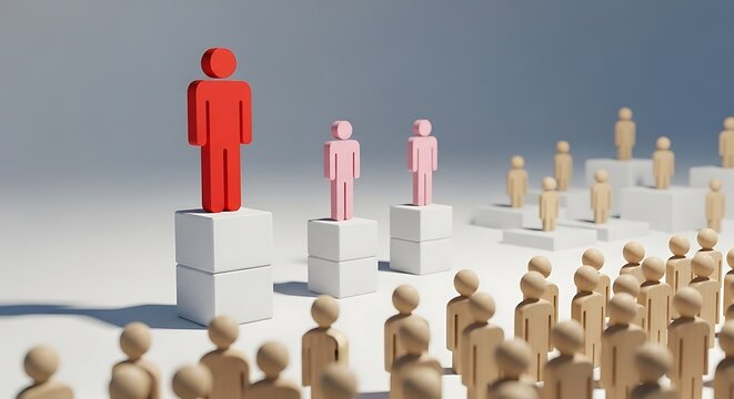 Leadership concept with a red figure at the top of a hierarchy