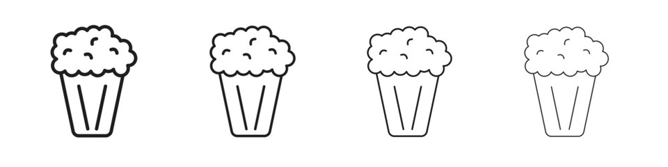 Popcorn icons designed in outline, line and stroke style
