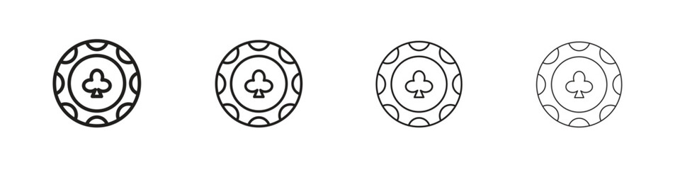 Poker chip icons designed in outline, line and stroke style