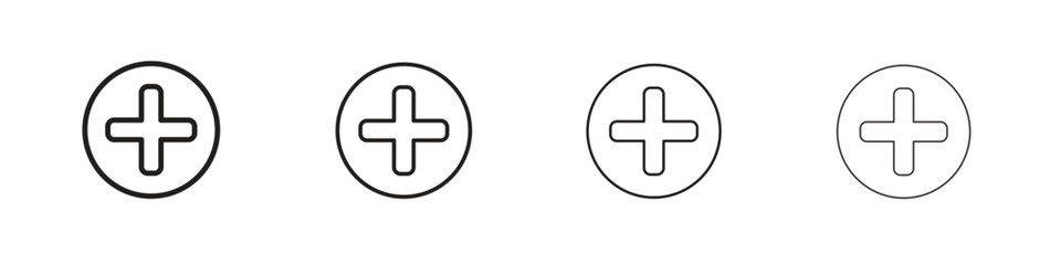 Plus icons designed in outline, line and stroke style