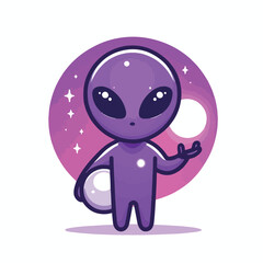 Purple alien holding a ball of light with a simple and minimalist flat design using a white background.