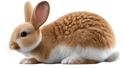 The Resting Bunny: A charming rabbit with fluffy fur, large ears, and gentle eyes rests peacefully, its soft coat catching the light.